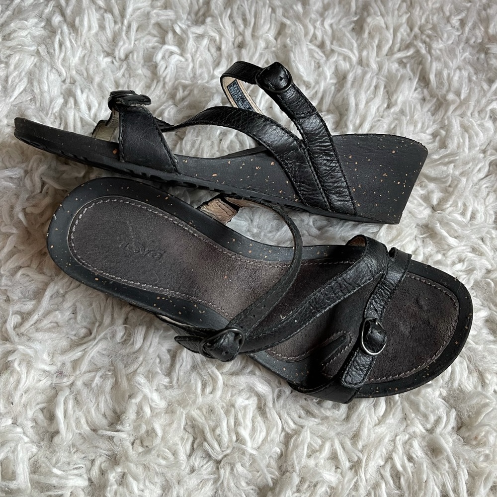 Teva Black leather wedge‎ sandals